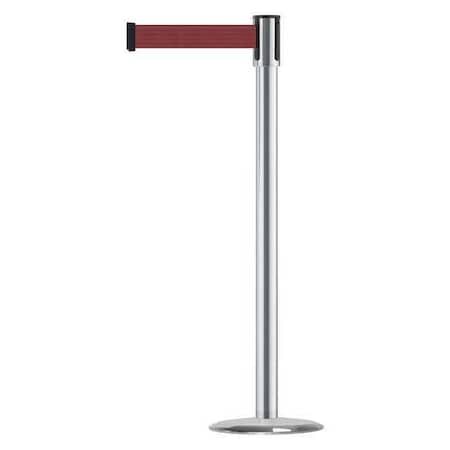 Tensabarrier Barrier Post with Belt, Satin Chrome, 13 ft Length, 38 in Post Height, No Legend, Universal 890U-1S-1S-1S-MAX-NO-R7X-C