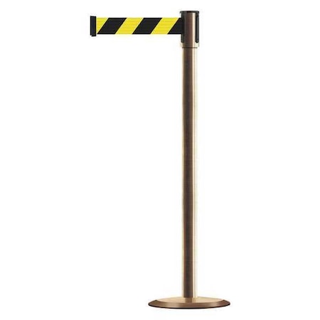 Tensabarrier Barrier Post with Belt, Satin Brass, 13 ft Length, 38 in Post Height, No Legend, Universal 890U-2S-2S-2S-MAX-NO-D4X-C
