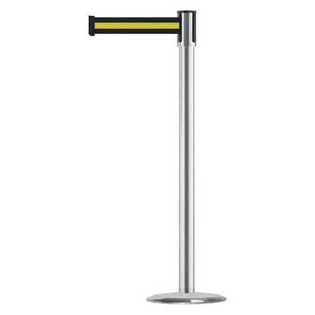 Tensabarrier Barrier Post with Belt, Satin Chrome, 13 ft Length, 38 in Post Height, No Legend, Universal 890U-1S-1S-1S-MAX-NO-S4X-C