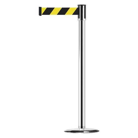 Tensabarrier Barrier Post with Belt, Polished Chrome, 13 ft Length, 38 in Post Height, No Legend, Universal 890U-1P-1P-1P-MAX-NO-D4X-C