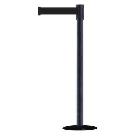 Tensabarrier Barrier Post with Belt, Black, 13 ft Length, 38 in Post Height, No Legend, Basics 890B-33-89-89-MAX-NO-B9X-C