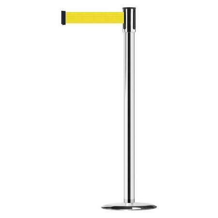 Barrier Post with Belt, Polished Chrome, 13 ft Length, 38 in Post Height, No Legend, Universal