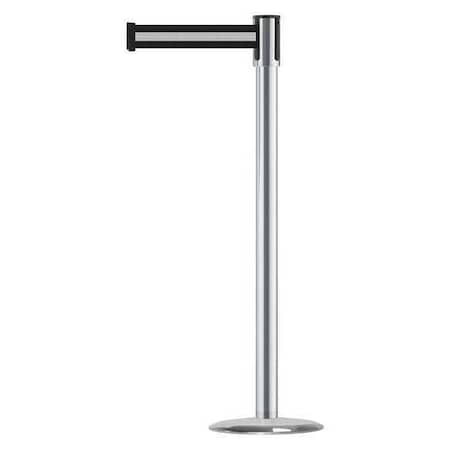 Tensabarrier Barrier Post with Belt, Satin Chrome, 13 ft Length, 38 in Post Height, No Legend, Universal 890U-1S-1S-1S-MAX-NO-S3X-C