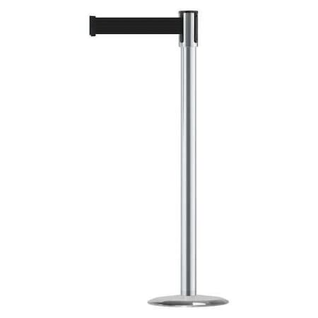Tensabarrier Barrier Post with Belt, Satin Chrome, 13 ft Length, 38 in Post Height, No Legend, Universal 890U-1S-1S-1S-MAX-NO-B9X-C