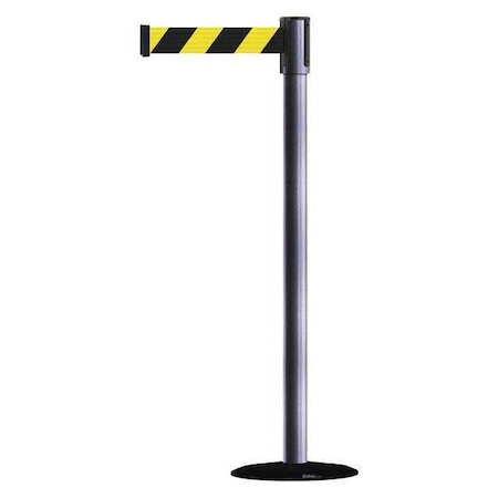 Tensabarrier Barrier Post with Belt, Black, 13 ft Length, 38 in Post Height, No Legend, Basics 890B-33-73-73-MAX-NO-D4X-C