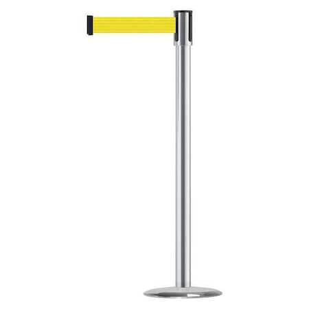 Tensabarrier Barrier Post with Belt, Satin Chrome, 13 ft Length, 38 in Post Height, No Legend, Universal 890U-1S-1S-1S-MAX-NO-Y5X-C