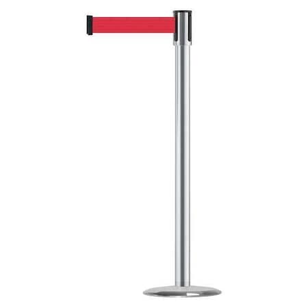 Barrier Post with Belt, Satin Chrome, 13 ft Length, 38 in Post Height, No Legend, Universal