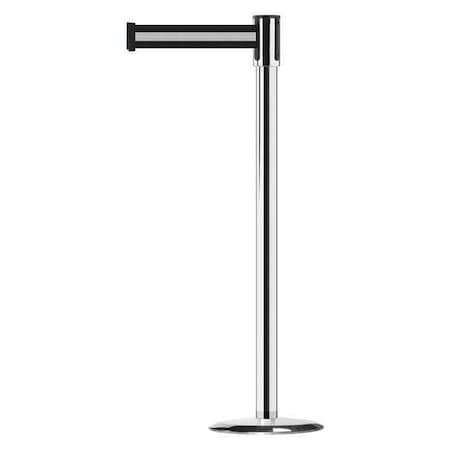 Tensabarrier Barrier Post with Belt, Polished Chrome, 13 ft Length, 38 in Post Height, No Legend, Universal 890U-1P-1P-1P-MAX-NO-S3X-C