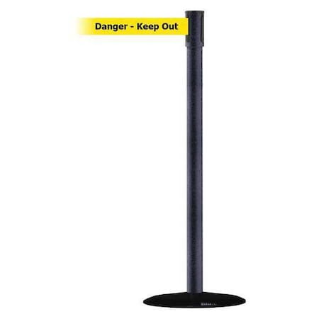 Tensabarrier Barrier Post with Belt, Black, 13 ft Length, 38 in Post Height, Danger Keep Out, Basics 890B-33-89-89-MAX-NO-YDX-C
