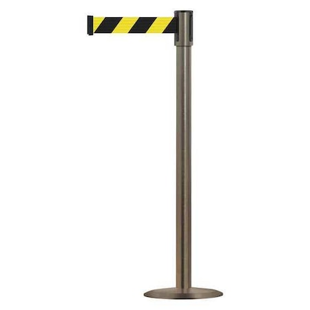 Tensabarrier Barrier Post with Belt, Satin Stainless Steel, 13 ft Length, 38 in Post Height, No Legend 890U-3S-3S-3S-MAX-NO-D4X-C