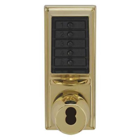Dormakaba Push Button Lockset, Bright Brass, Knob 1021B-03-41