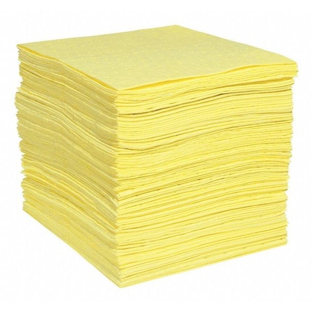 Spilltech Sorbent Pad, 26 gal, 15 in x 19 in, Harsh Chemicals, Yellow, Polypropylene YPF100H