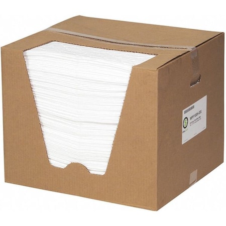 Spilltech Absorbent Pad, 15 in W x 19 in L, Absorbs 26.3 gal. per Pkg, Oil, White, Dispenser Box, 10PK WPF100H-BX