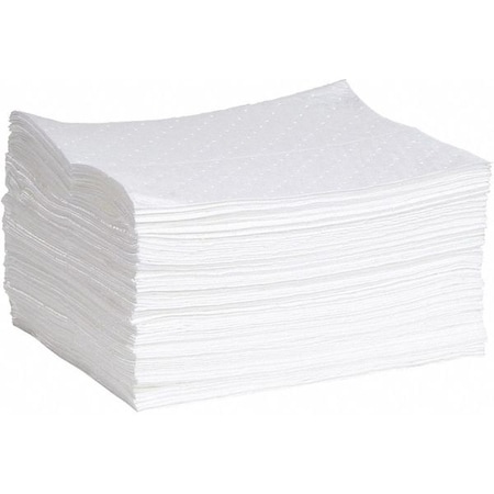 Spilltech Absorbent Pad, 15 in W x 19 in L, Absorbs 20 gal. per Pkg, Oil, White, 100PK WPF100M