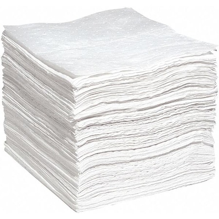 Spilltech Absorbent Pad, 15 in W x 19 in L, Absorbs 28 gal. per Pkg, Oil, White, 200PK WPF200S