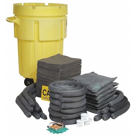 Spilltech Spill Kit, 87 gal Volume Absorbed per Kit, 95 gal Capacity, Drum, Yellow, 196 SPKU-95-WD