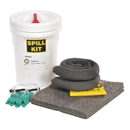 Spilltech Spill Kit, 5 gal Volume Absorbed per Kit, 5 gal Capacity, Bucket, Yellow, 24 SPKU-5