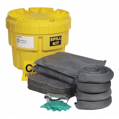 Spilltech Spill Kit, 16 gal Volume Absorbed per Kit, 20 gal Capacity, Drum, Yellow, 47 SPKU-20