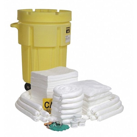 Spilltech Spill Kit, 80 gal Volume Absorbed per Kit, 95 gal Capacity, Drum, Yellow, 196 SPKO-95-WD