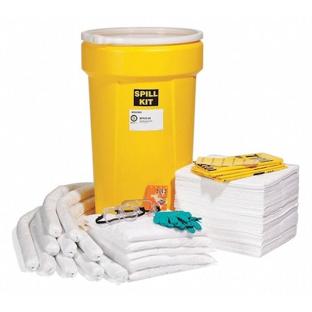 Spilltech Spill Kit, 49 gal Volume Absorbed per Kit, 55 gal Capacity, Drum, Yellow, 144 SPKO-55