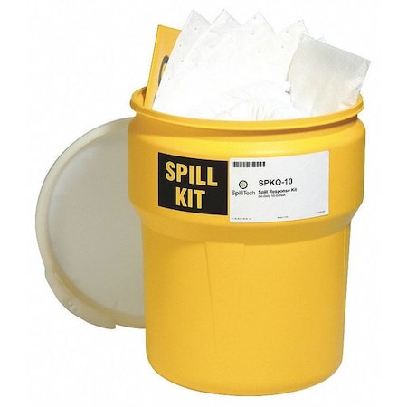 Spilltech Spill Kit, 10 gal Volume Absorbed per Kit, 10 gal Capacity, Drum, Yellow, 36 SPKO-10
