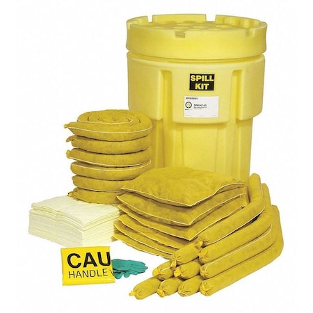 Spilltech Spill Kit, 44 gal Volume Absorbed per Kit, 65 gal Capacity, Drum, Yellow, 77 SPKHZ-65