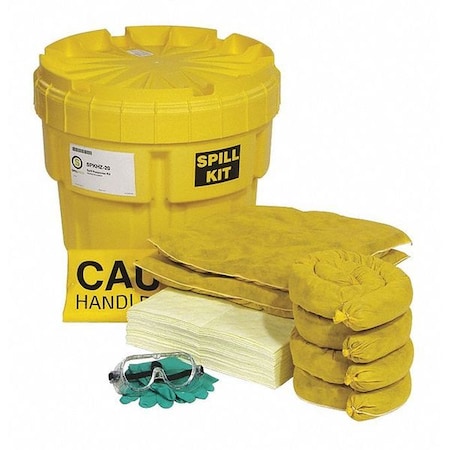 Spilltech Spill Kit, 15 gal Volume Absorbed per Kit, 20 gal Capacity, Drum, Yellow, 47 SPKHZ-20