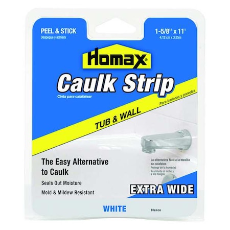 Homax Hybrid Caulking Strip, 1 5/8 in x 11 ft, Box, White, Hybrid Base, Tub & Wall 34040