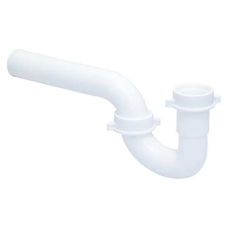 ZORO SELECT P-Trap, 1-1/2 in Pipe Size, Slip Connection, 10 in Overall Lg, Plastic, White 35375