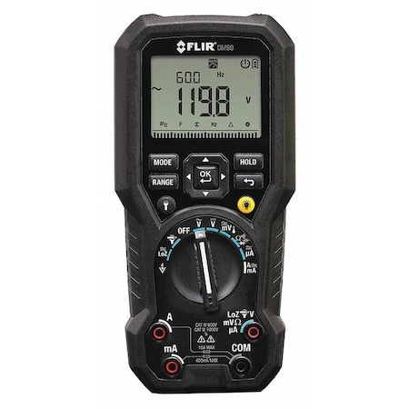 Flir Digital Multimeter, 1,000 Max. AC Volts, 1,000 Max. DC Volts, 10 Max. AC Amps, 10 Max. DC Amps DM90-NIST
