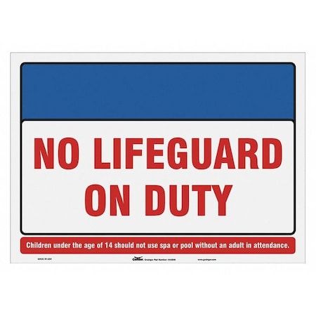 Condor Warning, Warning No Lifeguard On Duty, 28 in W x 20 in H, Horizontal Rectangle, Polyethylene 444M46