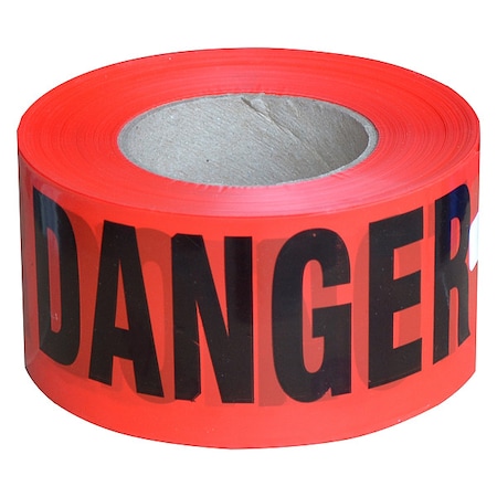 QUEST Barricade Tape, Danger, Red, 3 in Wide x 1000 ft Long, Polyethylene, 2 mil Thick R175M31000D-12