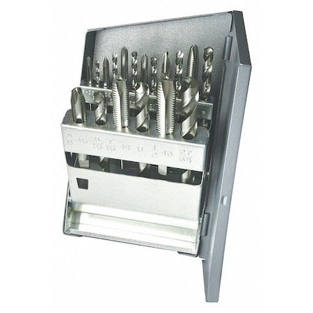 Chicago-Latrobe 18pc HSS GP Bright Plug Spiral Point Tap & Bright Jobber Drill Set SPGP/150D Greenfield Threading 330085