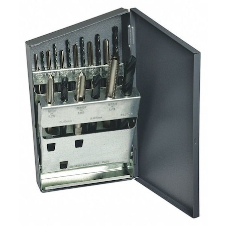 Chicago-Latrobe 18pc HSS Bright Plug Hand Tap & Black Jobber Drill Metric Set HTGP/150 Greenfield Threading 330088