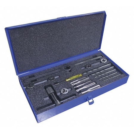 Chicago-Latrobe 15PC Plug Hand Tap, Round Adj. Dies and Jobber Drill Set M6 To M12 Tap and Die, 5mm To 10.2mm Drills 420368