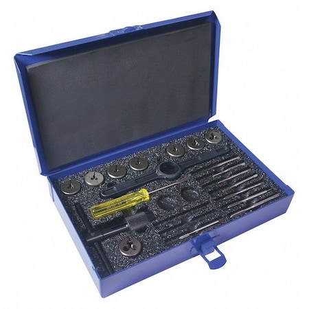 Chicago-Latrobe 19PC Plug Hand Taps and Round Adjustable Dies Set 8 Sizes 0-80 To 10-24 UNC 423003