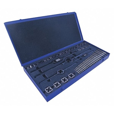 Chicago-Latrobe 44PC Plug Hand Taps and Two-Piece Dies Set with Collet 7 Sizes, 1/4-20 To 1-14 UNC UNF & UNS 423165