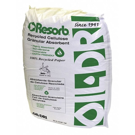 Oil-Dri Granular Sorbent, 3 gal Absorbed per Package, 30 lb Bag, Recycled Cellulose, Not Scented, White L92889-G65