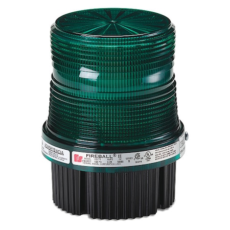 Federal Signal Warning Light, Green, Strobe Tube, 24V DC, 80 FPM, 4 3/32 in Dia., 1/2 in NPT Pipe or Surface FB24ST-024G