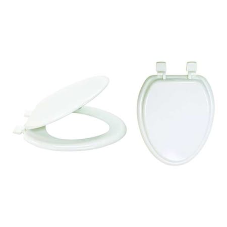 Zoro Select Toilet Seat With Cover, Self-Sustaining Hinge, Elongated, White 65907