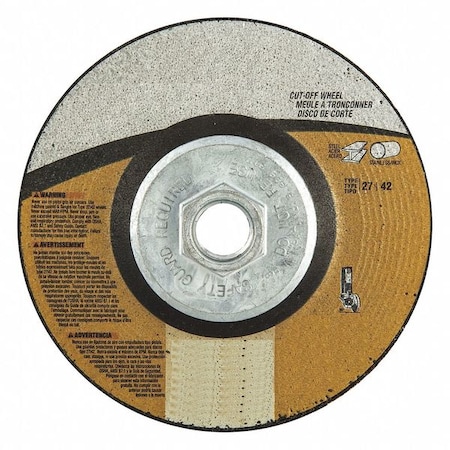 Zoro Select Depressed Center Cut-Off Wheel, Type 27, 4 1/2 in Dia, 0.0938 in Thick, 5/8"-11 Arbor Hole Size 66252850592