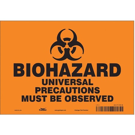 Condor Biohazard Sign, 7 in H, 10 in W, Vinyl, Vertical Rectangle, English, 447V86 447V86
