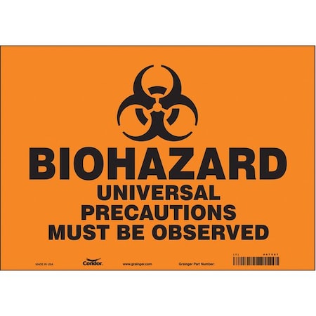 Condor Biohazard Sign, 10 in H, 14 in W, Vinyl, Horizontal Rectangle, English, 447V87 447V87
