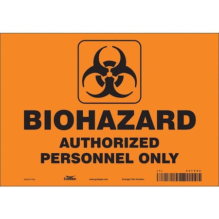 Condor Biohazard Sign, 7 in H, 10 in W, Vinyl, Vertical Rectangle, English, 447V92 447V92