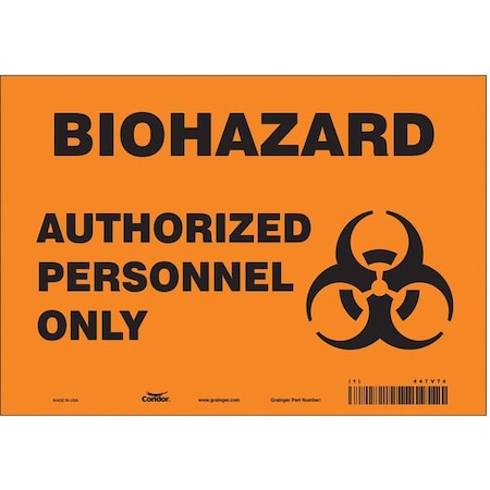 Condor Biohazard Sign, 7 in H, 10 in W, Vinyl, Vertical Rectangle, English, 447V74 447V74