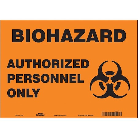 Condor Biohazard Sign, 10 in H, 14 in W, Vinyl, Horizontal Rectangle, English, 447V75 447V75