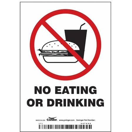 Condor No Eating Or Drinking, Vinyl, 5 in x 3 1/2 in, Adhesive 447V56