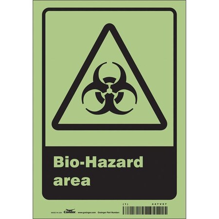 Condor Biohazard Sign, 10 in Height, 7 in Width, Glow Vinyl, Horizontal Rectangle, English 447V57