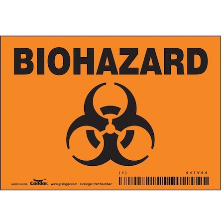Condor Biohazard Sign, 3 1/2 in H, 5 in W, Vinyl, Horizontal Rectangle, English, 447V64, PK5 447V64