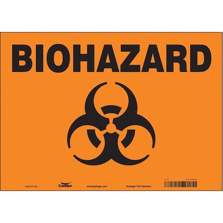 Condor Biohazard Sign, 10 in H, 14 in W, Vinyl, Horizontal Rectangle, English, 447V69 447V69